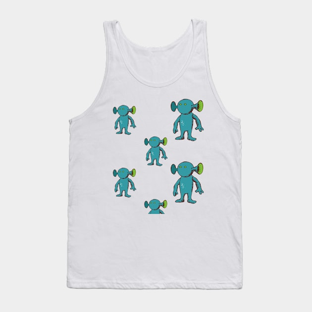 Eared Alien Pattern Tank Top by Mako Design 